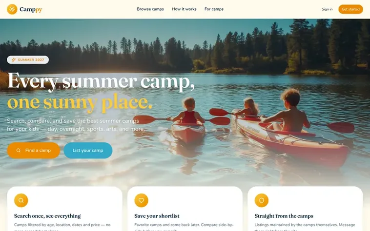 Screenshot of the Camppy homepage