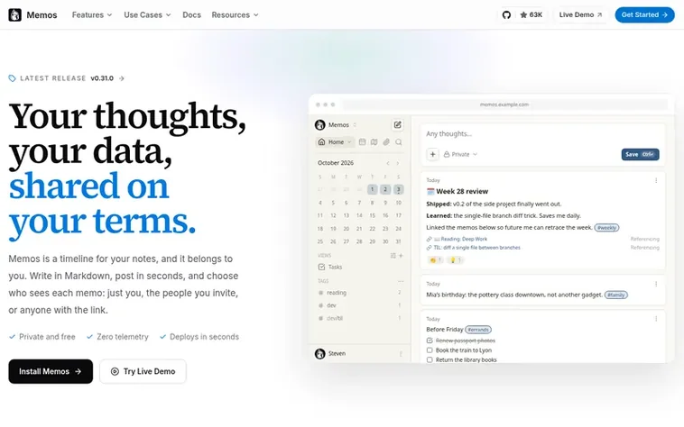 Screenshot of the Memos homepage