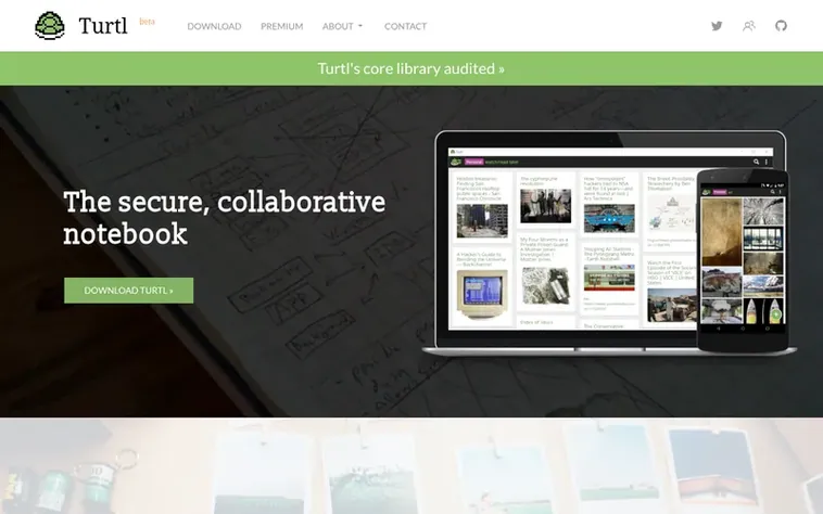 Screenshot of the Turtl homepage