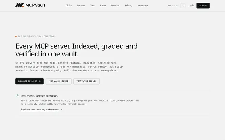 Screenshot of the MCPVault homepage