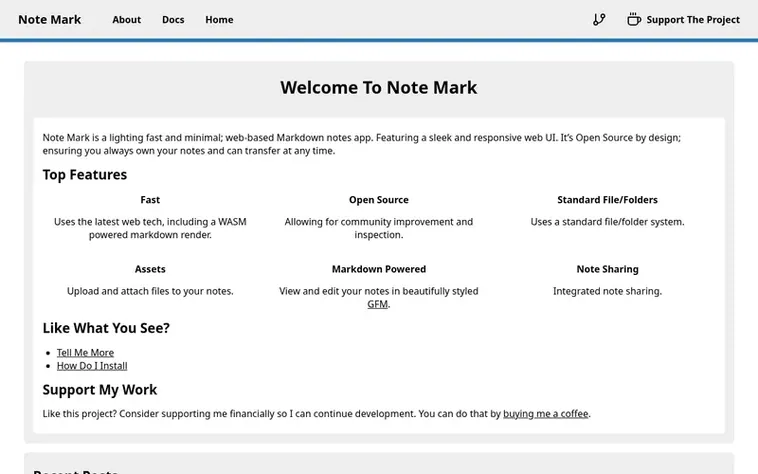 Screenshot of the Note Mark homepage