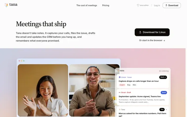 Screenshot of the Tana homepage