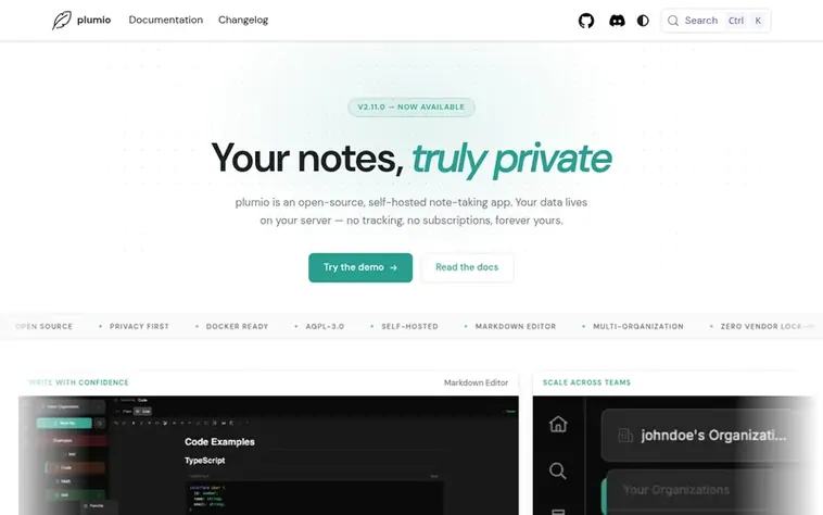 Screenshot of the plumio homepage