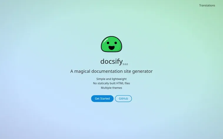 Screenshot of the docsify homepage