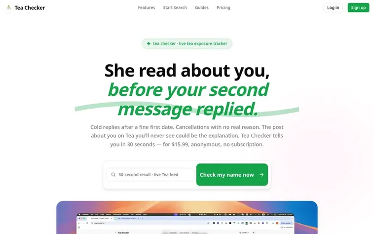 Screenshot of the Tea Checker homepage