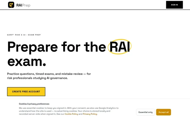Screenshot of the RAI Prep homepage