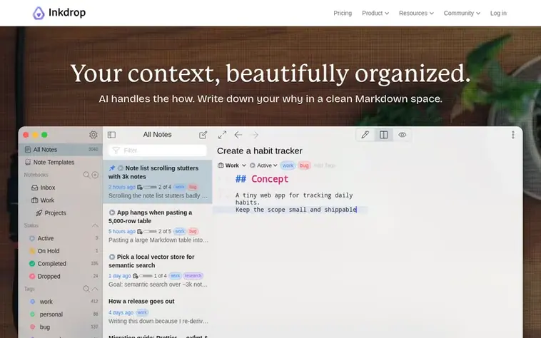 Screenshot of the Inkdrop homepage