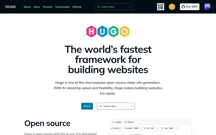 Screenshot of the Hugo homepage