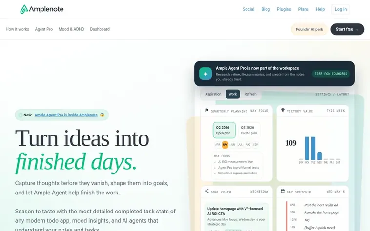 Screenshot of the Amplenote homepage