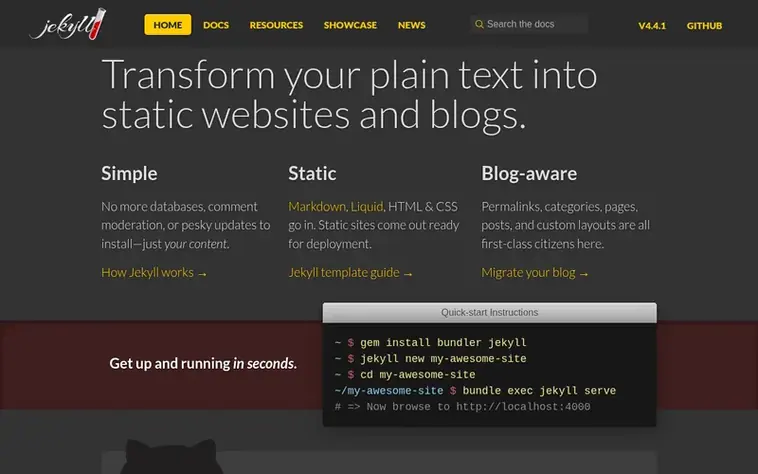 Screenshot of the Jekyll homepage