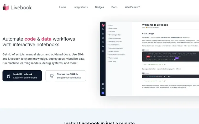 Screenshot of the Livebook homepage