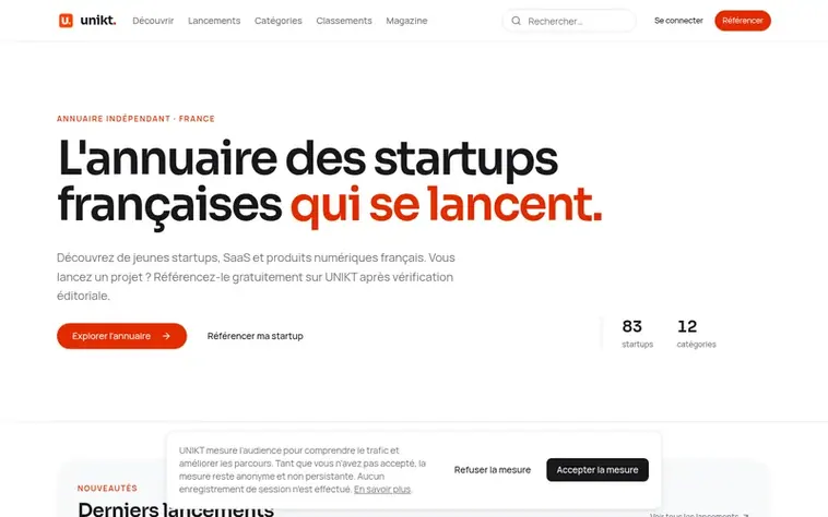Screenshot of the UNIKT homepage