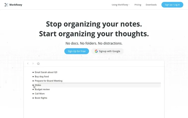 Screenshot of the Workflowy homepage
